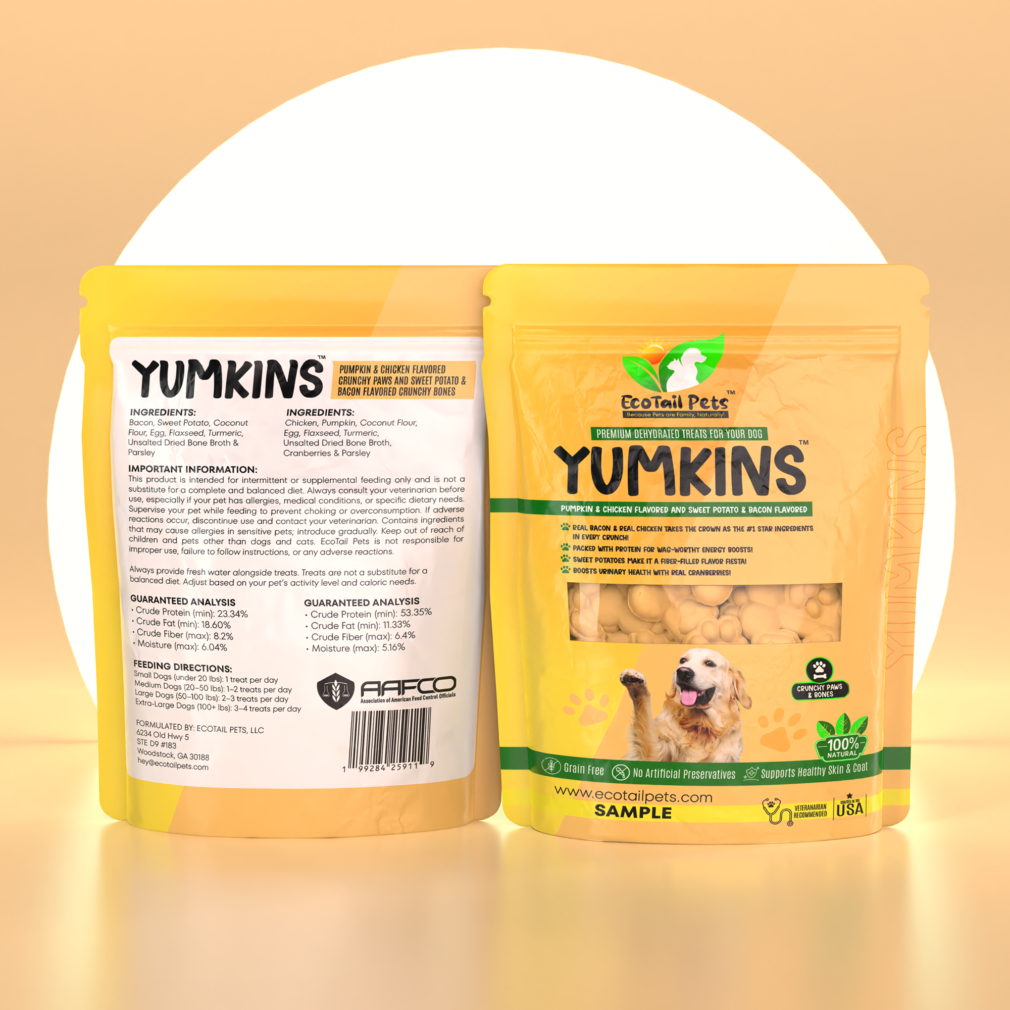 Pet treat packaging with yellow background