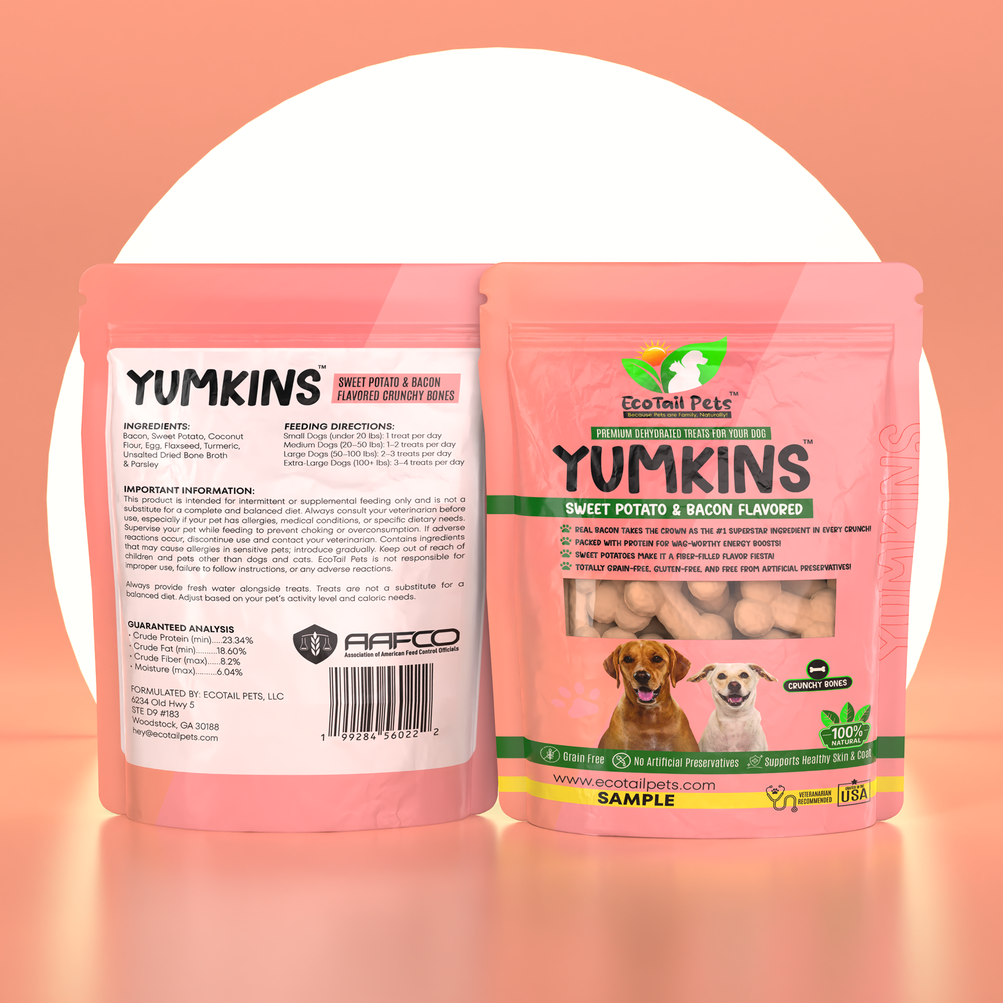 Pet treat packaging with pink background