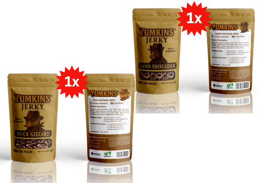 two packages of Yumkins Jerky on a white background